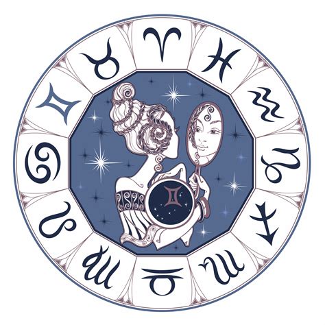 Zodiac Sign Gemini A Beautiful Girl Horoscope Astrology Vector