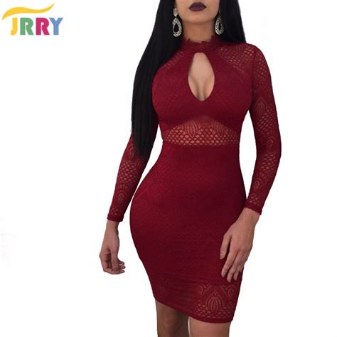 Jrry Sexy Hollow Out Long Sleeve Bodycon Women Dresses Zipppers Back