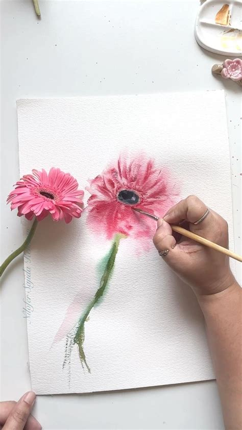 Lets Paint A Gerbera From A Live Flower Reference Flower Painting