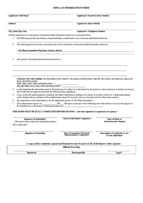 Fillable Hippa Authorization Form Printable Pdf Download