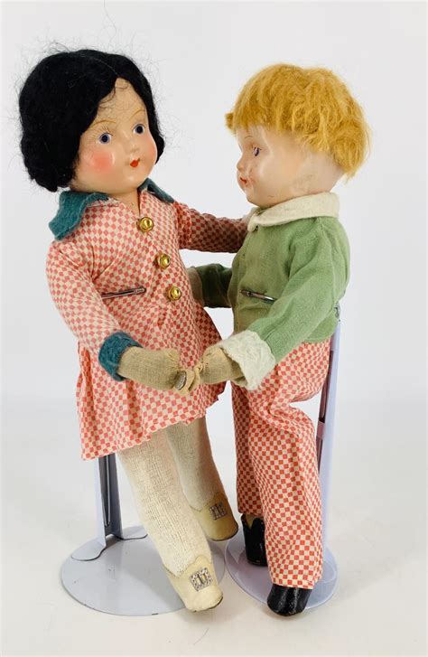 Lot 13 Set Of Composition Dancing Dolls With Mohair Wig Painted Eyes And Facial Features And