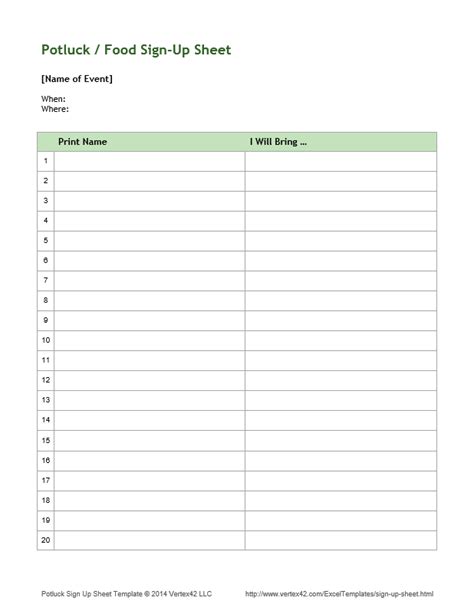 Taco Potluck Sign Up Sheet Printable