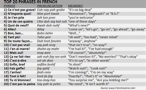 Top 20 Phrases In French