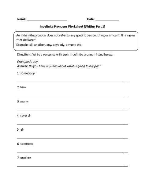 Indefinite Pronouns Worksheets Writing With Indefinite Pronouns Worksheet