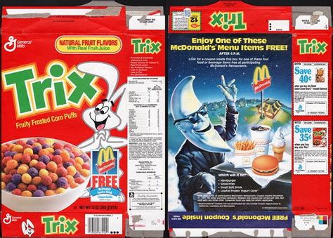 General Mills Trix Mcdonalds Mac Tonight Cereal Box 1990 A