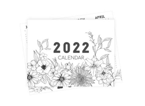 2022 Flower Themed Calendar Simple Minimalistic Black And Etsy