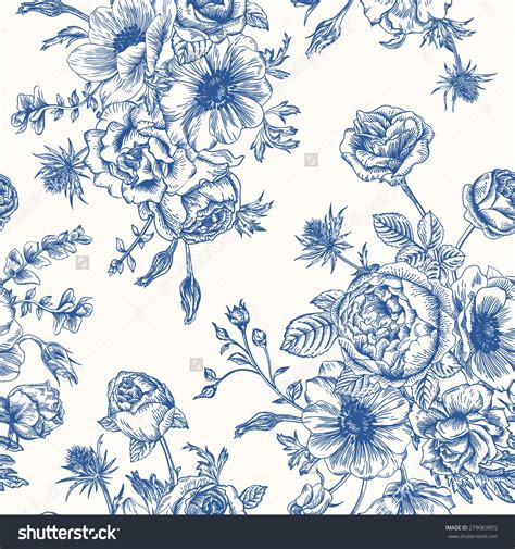 Seamless Floral Pattern With Bouquet Of Blue Flowers On A White