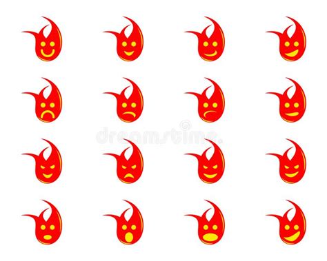 Set Of Fire Flame Emoji Icons In Different Expressions Stock Vector