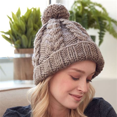 Bernat Cozy Cable Knit Hat Pattern Yarnspirations Knitted Hats