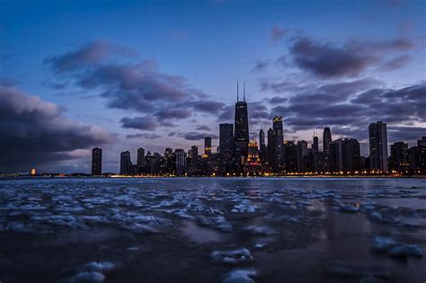 Hd Wallpaper The Sky Clouds Lake Chicago Twilight Frozen Lake