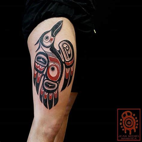 Haida Style Bird Tattoo On The Thigh