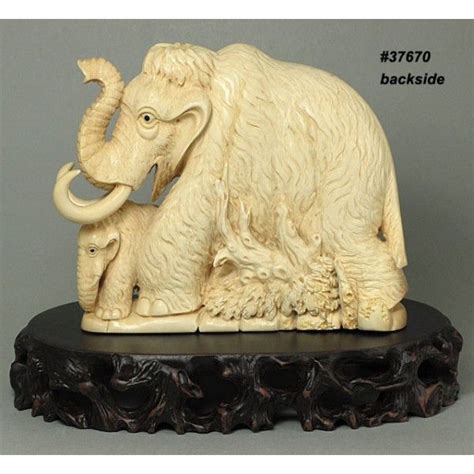 Mammoth Ivory Handcrafted Woolly Mammoth Mother And Baby Carving Wooly