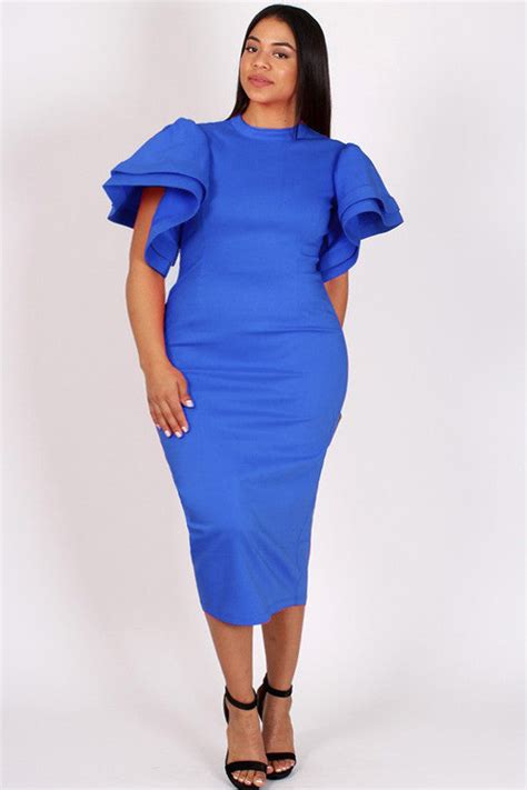 Plus Size Gala Ruffle Sleeves Midi Dress Plussizefix