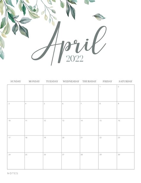 Blank Calendar Template April 2022