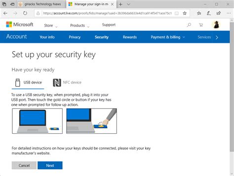 How To Set Up A Security Key For Your Microsoft Account Ghacks Tech News