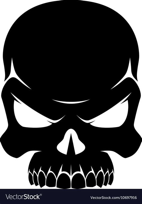 A Human Skull In Black And White Silhouette On A White Background
