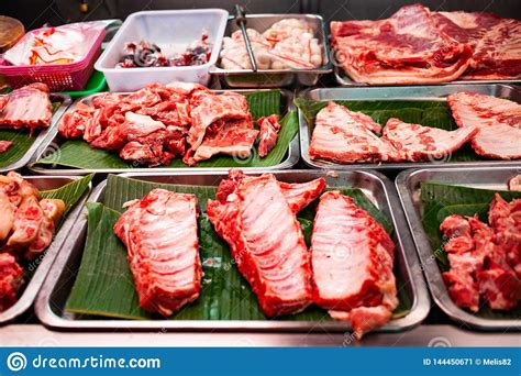 Fresh Meat On The Market Pork Ribs Stock Image Image Of Board
