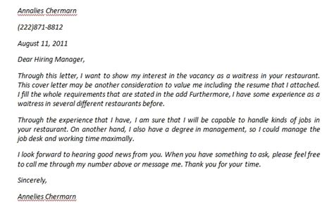 Waitress Cover Letter To Get A New Job Template Creator