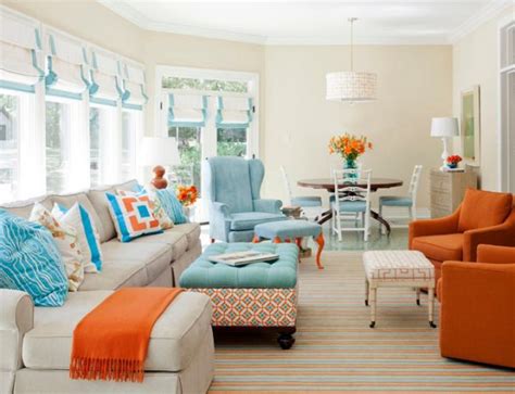 Great Room Blue And Orange Living Room Living Room Orange Colorful