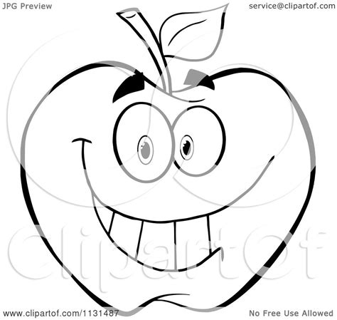 Cartoon Of An Outlined Smiling Apple Mascot Royalty Free Vector