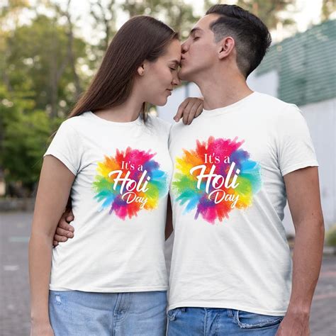 Buy Theyayacafe Printed Holi Couple T Shirts Its A Holi Day Drifit Men Women Whitemlws At