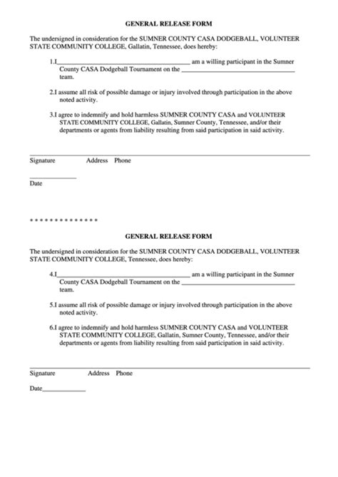 General Release Form Printable Pdf Download