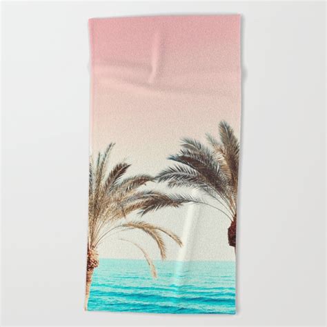 Modern California Vibes Pink Sky Blue Seascape Tropical Palm Tree Beach