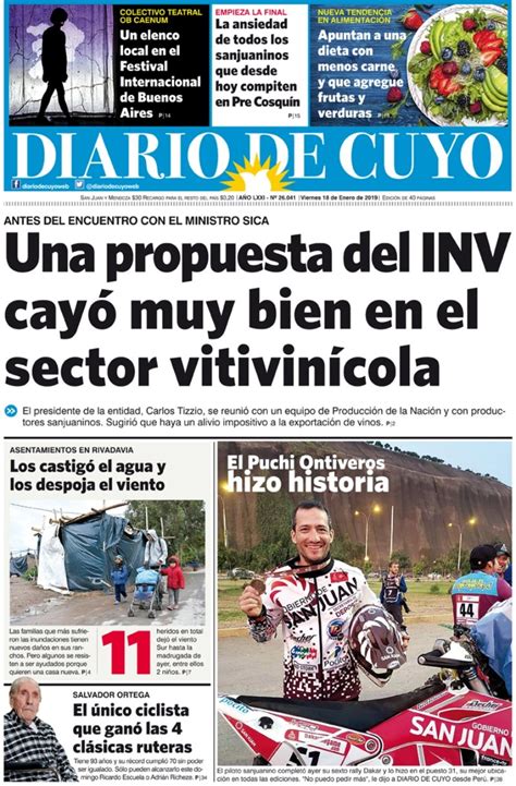 Tapa Edición 18 De Enero De 2019 Diario De Cuyo Noticias De San