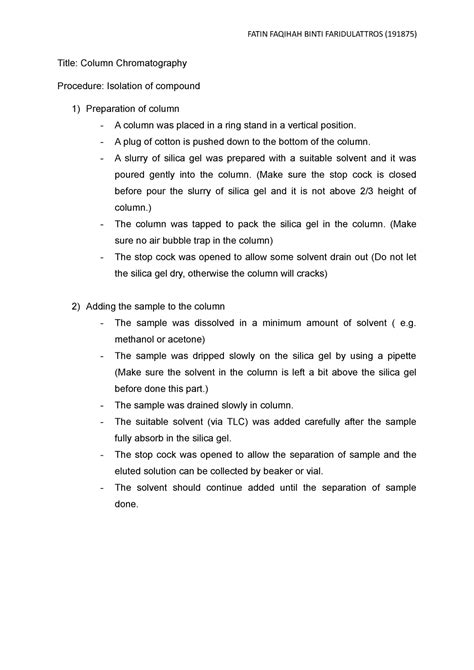 Column Chromatography Title Column Chromatography Procedure