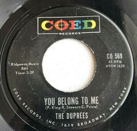 The Duprees You Belong To Me Coed 569 1962 Doo Wop 45 Record Ebay
