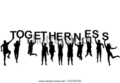 People Silhouettes Holding Letter Word Togetherness Stock Vector