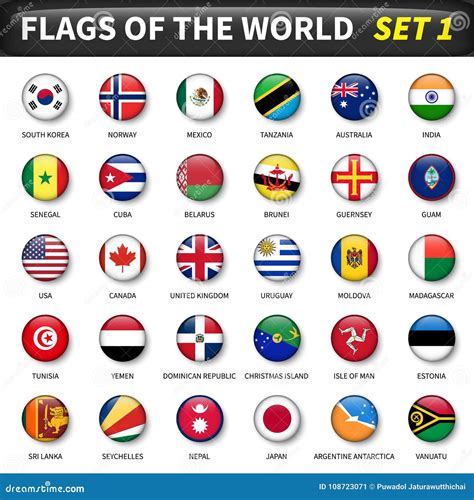 All Flags Of The World Set 1 Circle And Convex Design Stock Vector