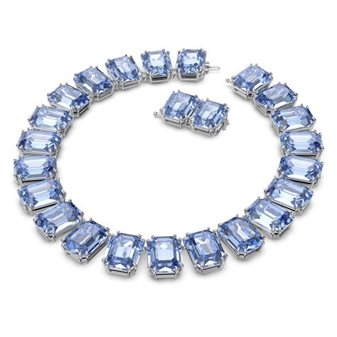Millenia Necklace Octagon Cut Crystals Blue Rhodium Plated