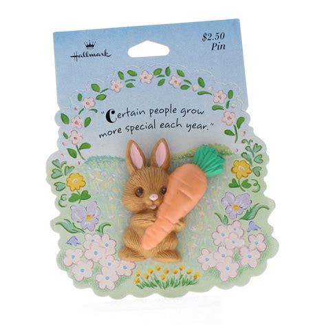 Hallmark Easter Pin Brown Bunny Rabbit With An Oversized Carrot