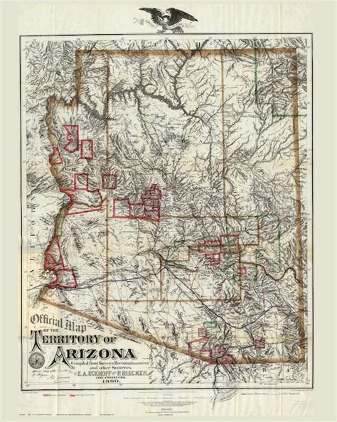 Arizona Territory 1880 Old State Map Mining Districts Eckhoff Etsy