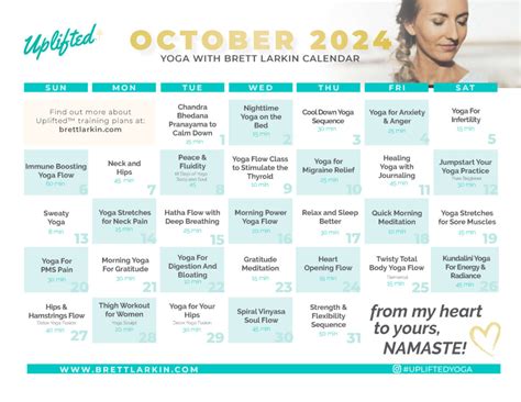 October Yoga Calendar Uplifted Yoga Brett Larkin Yoga