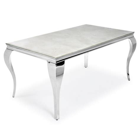 16m Louis Polished Stainless Steel Dining Table With Cream Marble