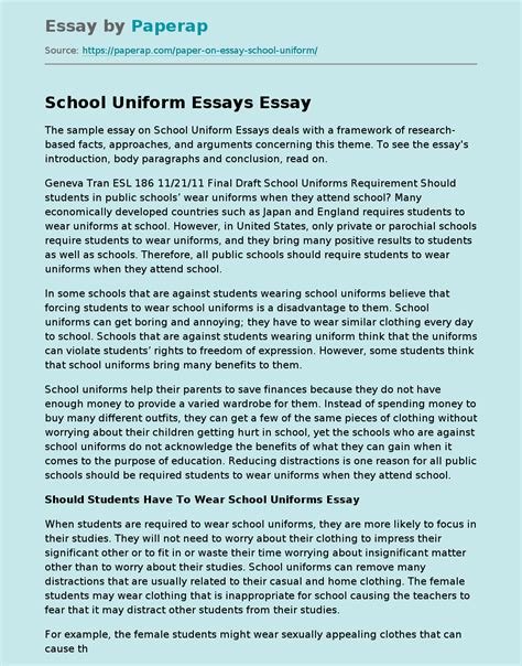 School Uniform Essays Free Essay Example
