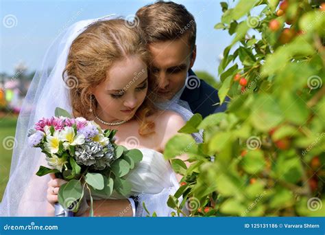 Portrait Of The Bride And Groom Close Up Wedding Photography Stock