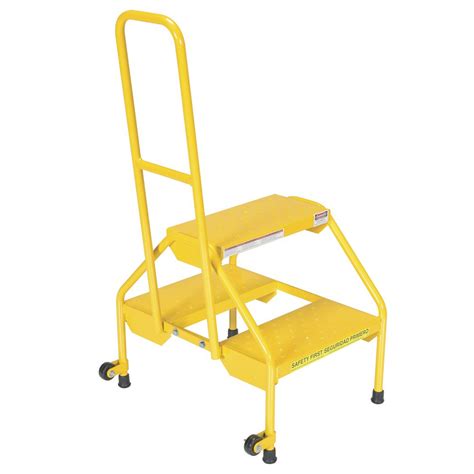 The top handle and side hand rails makes it much safer than standard step ladders. 2-Step Yellow Steel Ladder with Handrail