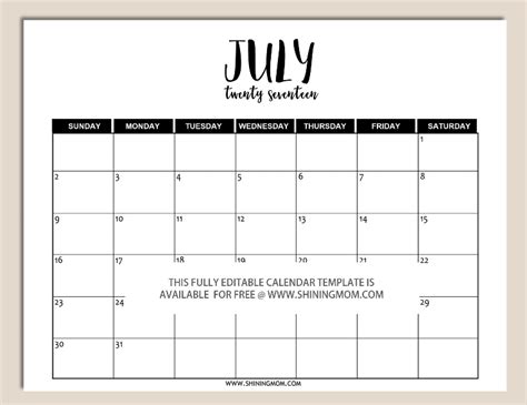 Time rules our lives, with appointments and deadlines guiding us through our days. Free Printable: Fully Editable 2017 Calendar Templates in ...