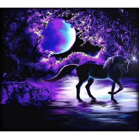 5d Diy Diamond Painting Black Unicorn In Purple Moonlight Craft Kit