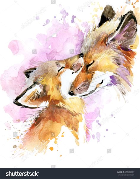 Fox Baby Watercolor Illustration Motherhood Background Stock