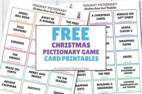 Themed Christmas Pictionary Word List Free Printable Game Cards