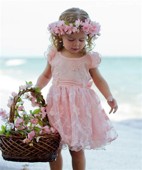 This Mia Belle Baby Pink Floral Lace Cap Sleeve Skater Dress Toddler