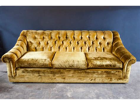 Mid Century Vintage Gold Velvet Tufted Sofa Couch Apartment Therapys
