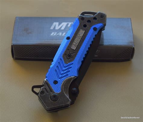 775 Inch Mtech Ballistic Blue Rescue Spring Assisted Tactical Knife Mt