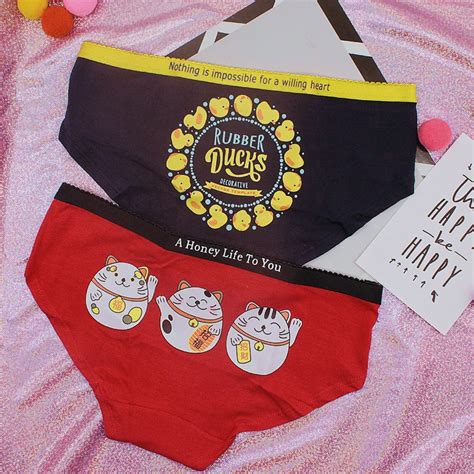 Hui Guan Fortune Cats Patterned Red Cute Underwear Women Seamless Briefs Female Duck Cartoon