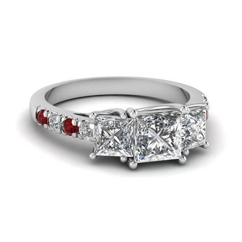 Princess Cut U Prong Three Stone Diamond Accented