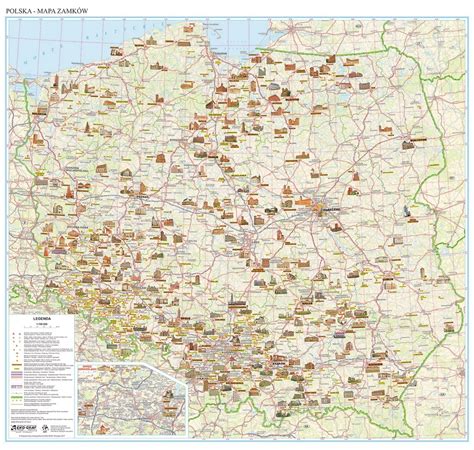 Polska mapa ścienna zamków naklejka 1 700 000 108x102 cm